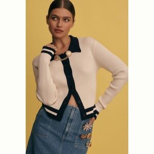 New Central Park West Colorblock Polo Cardigan Sweater